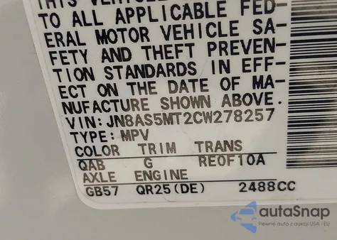 2012 Nissan Rogue S z USA, uszkodzony, nr VIN JN8AS5MT2CW278257